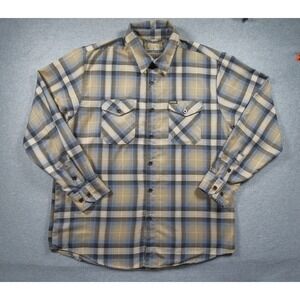 Dixxon Flannel Mens XLarge Beige Button Down Shirt Long Sleeve Plaid Delmo
